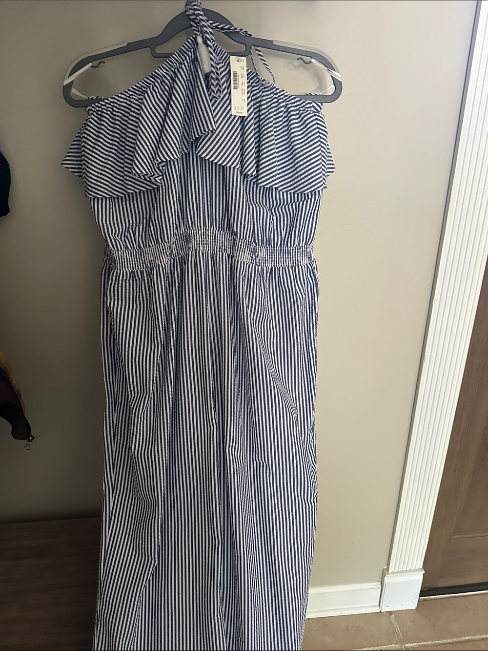 J. Crew Blue and White Striped Halter Jumpsuit